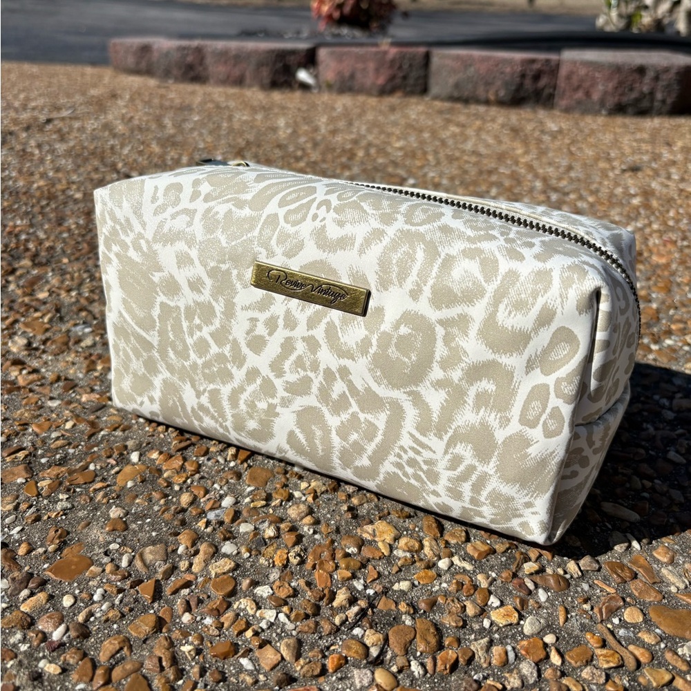 Vintage Cream Leopard Cosmetic Bag